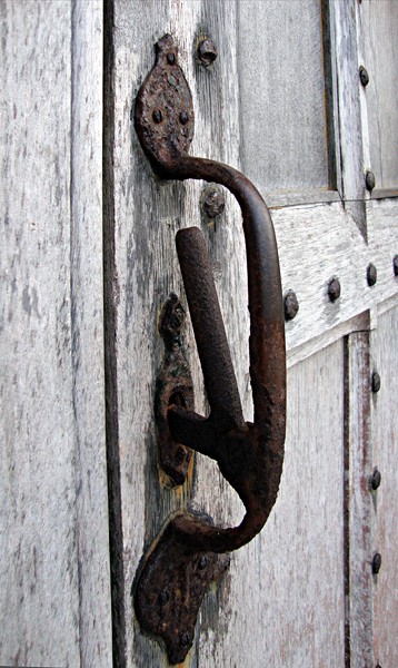 Caröe latch handle on Bell Tower door